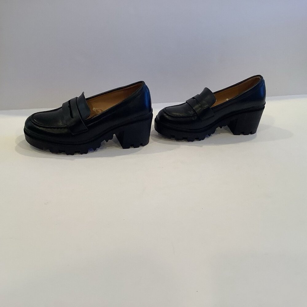 Vintage Mudd Chunky Sole Loafers Black Faux Leather Size 6 Levante Y2K 90s - Picture 4 of 10